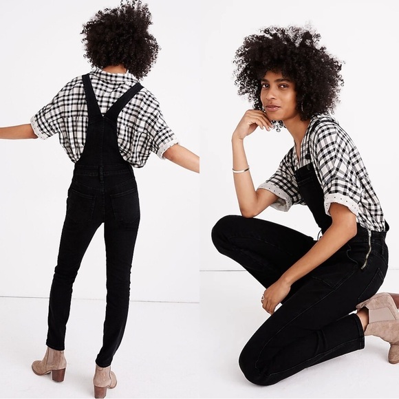 Madewell • Skinny Overalls in Lunar Wash faded black denim stretch side zip - Picture 12 of 12